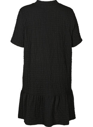Kortärmad klänning med struktur och a-form, Black, Packshot image number 1