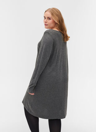 Enfärgad stickad klänning med långa ärmar, Dark Grey Melange, Model image number 1