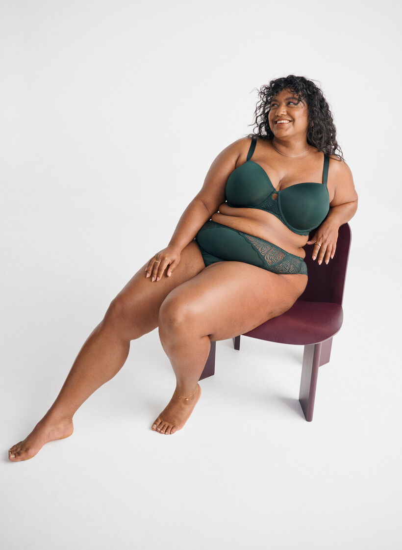 Trosa i microfiber med spetsdetaljer, Grön, Image image number 0