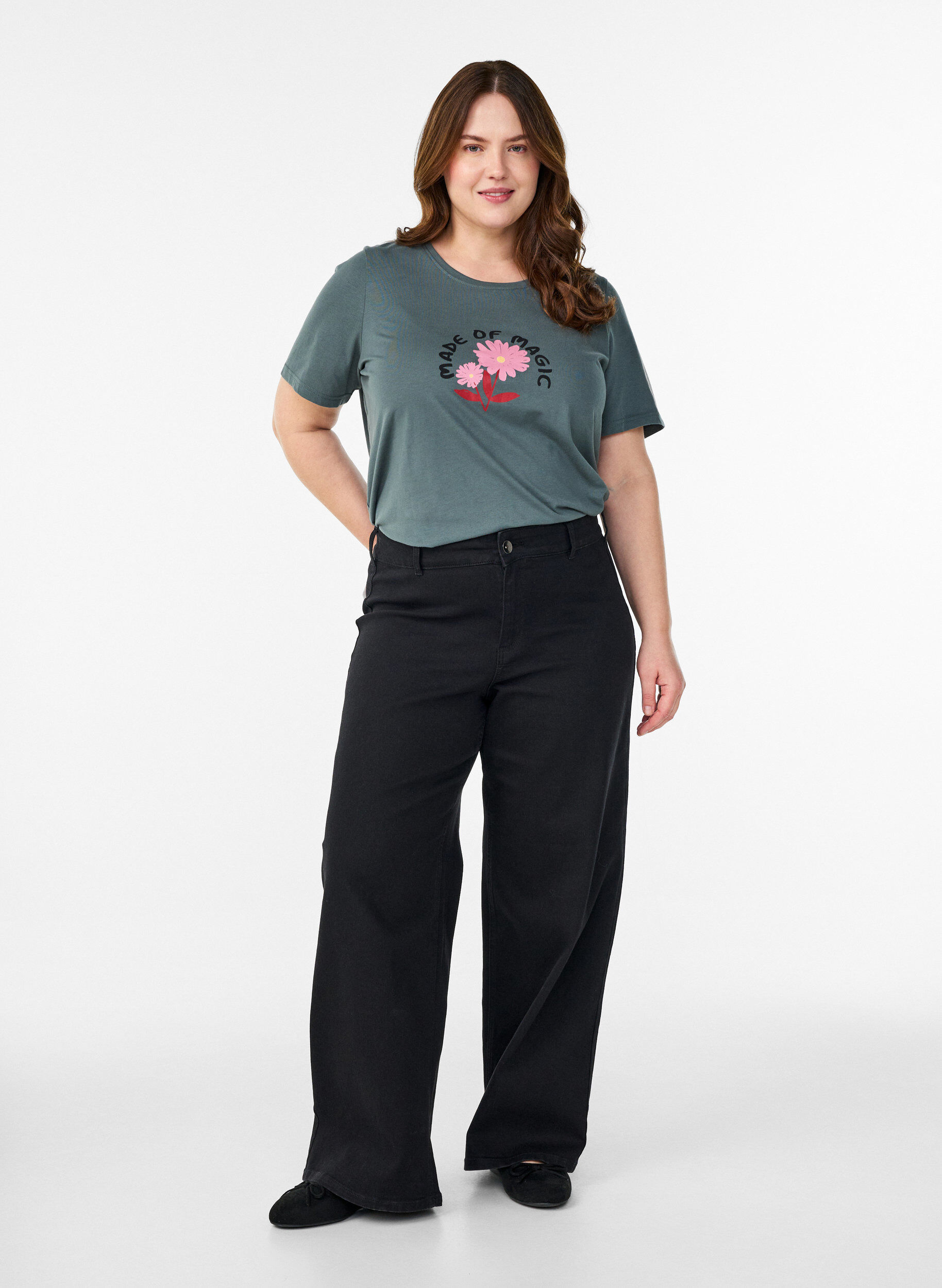 ZizziT-shirt med tryck, Gr&ouml;n, Model image number 1