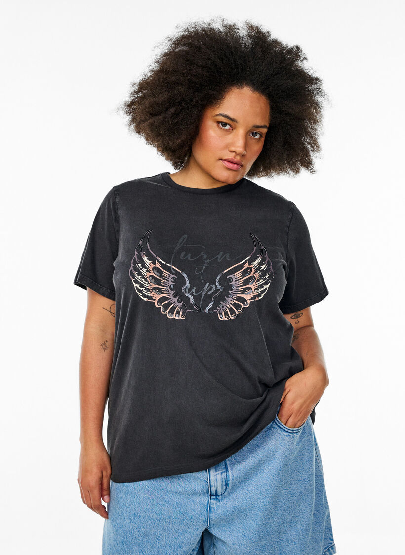 T-shirt i ekologisk bomull med statementtryck, Grå, Model image number 0