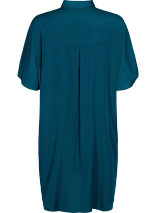 Kortärmad skjortklänning med prickigt mönster, Deep Teal, Packshot image number 1