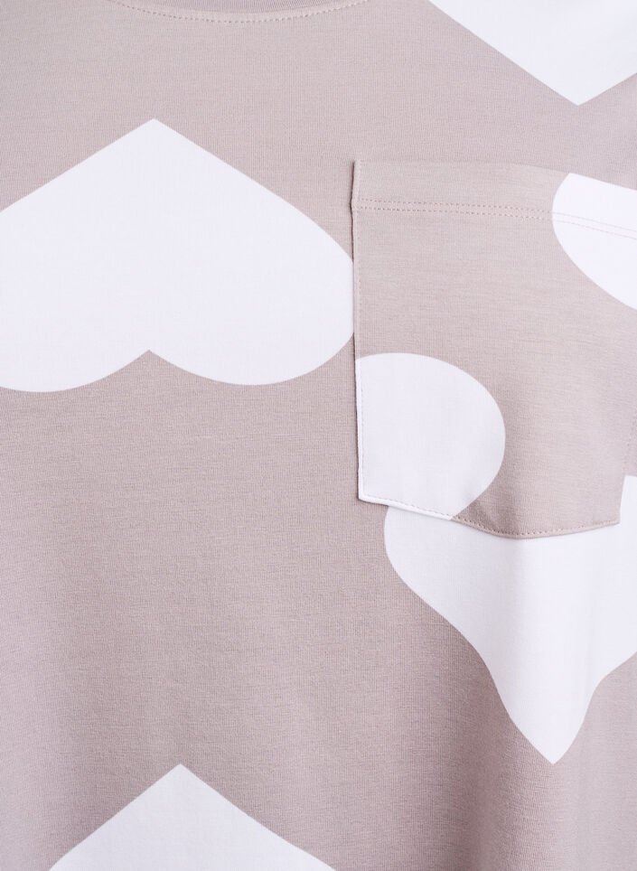 Lång natt-t-shirt i modalblandning med hjärtan, Grå, Packshot image number 2