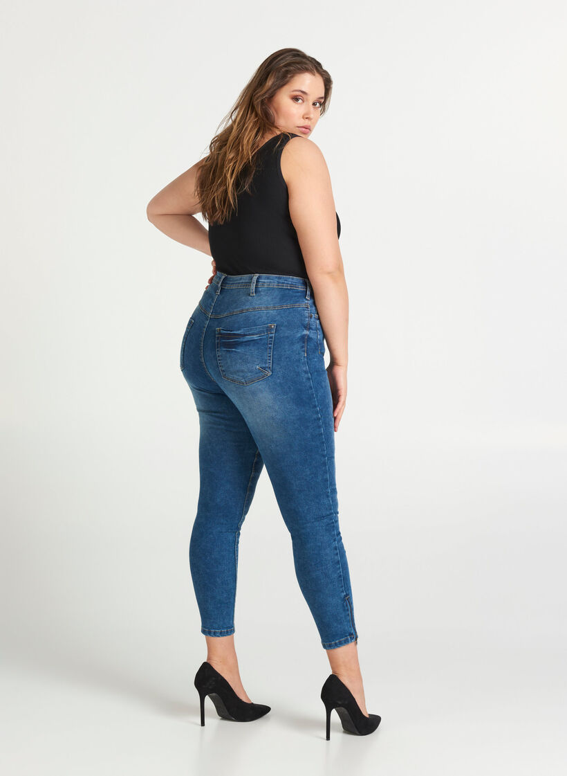 Croppade Amy jeans med blixtl&aring;s, Bl&aring;, Model image number 2