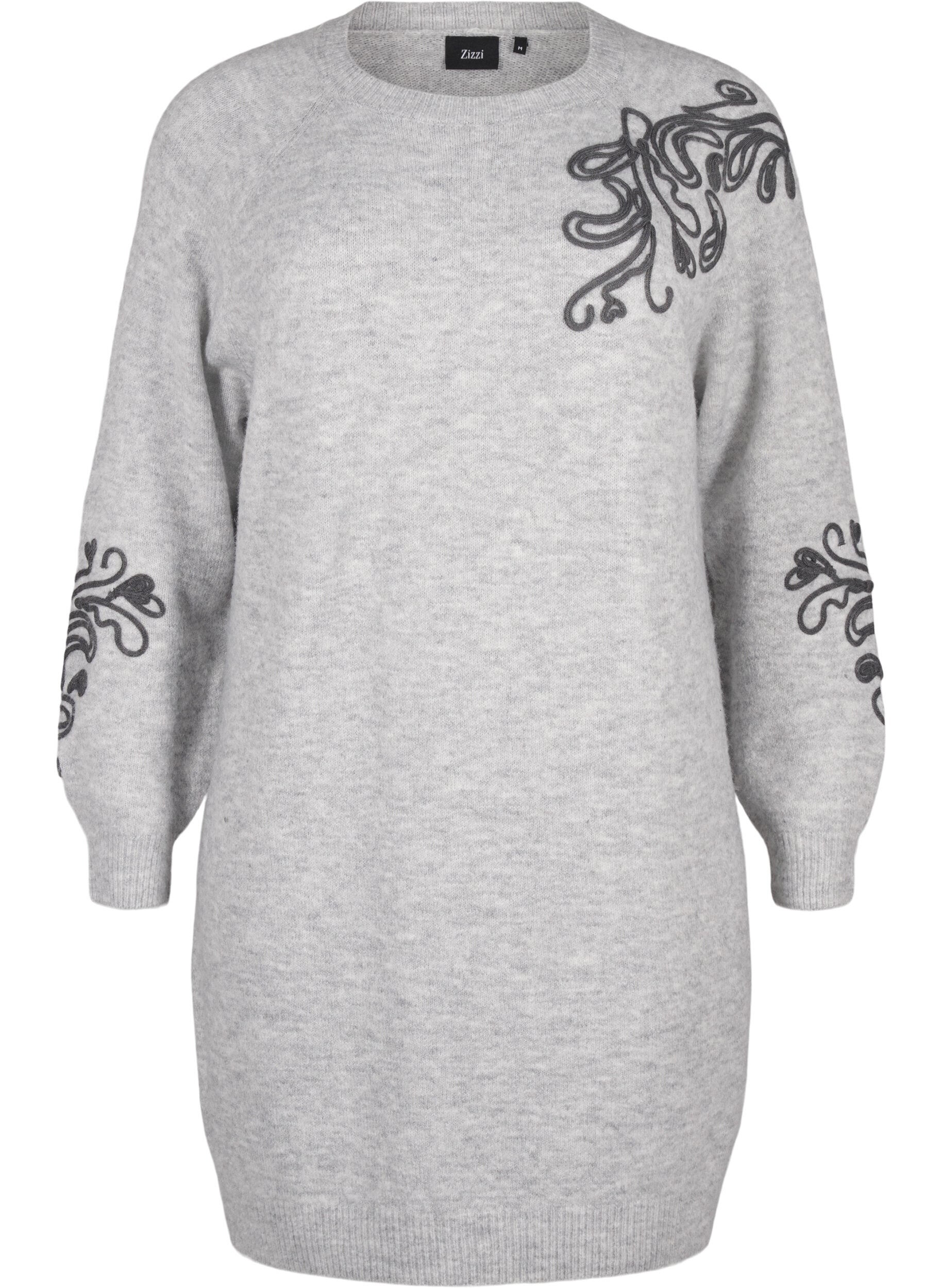 Zizzi Stickad kl&auml;nning med dekoration, Light Grey Melange, Packshot image number 0