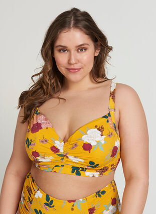 Bikiniöverdel, Yellow Flower Print, Model image number 0