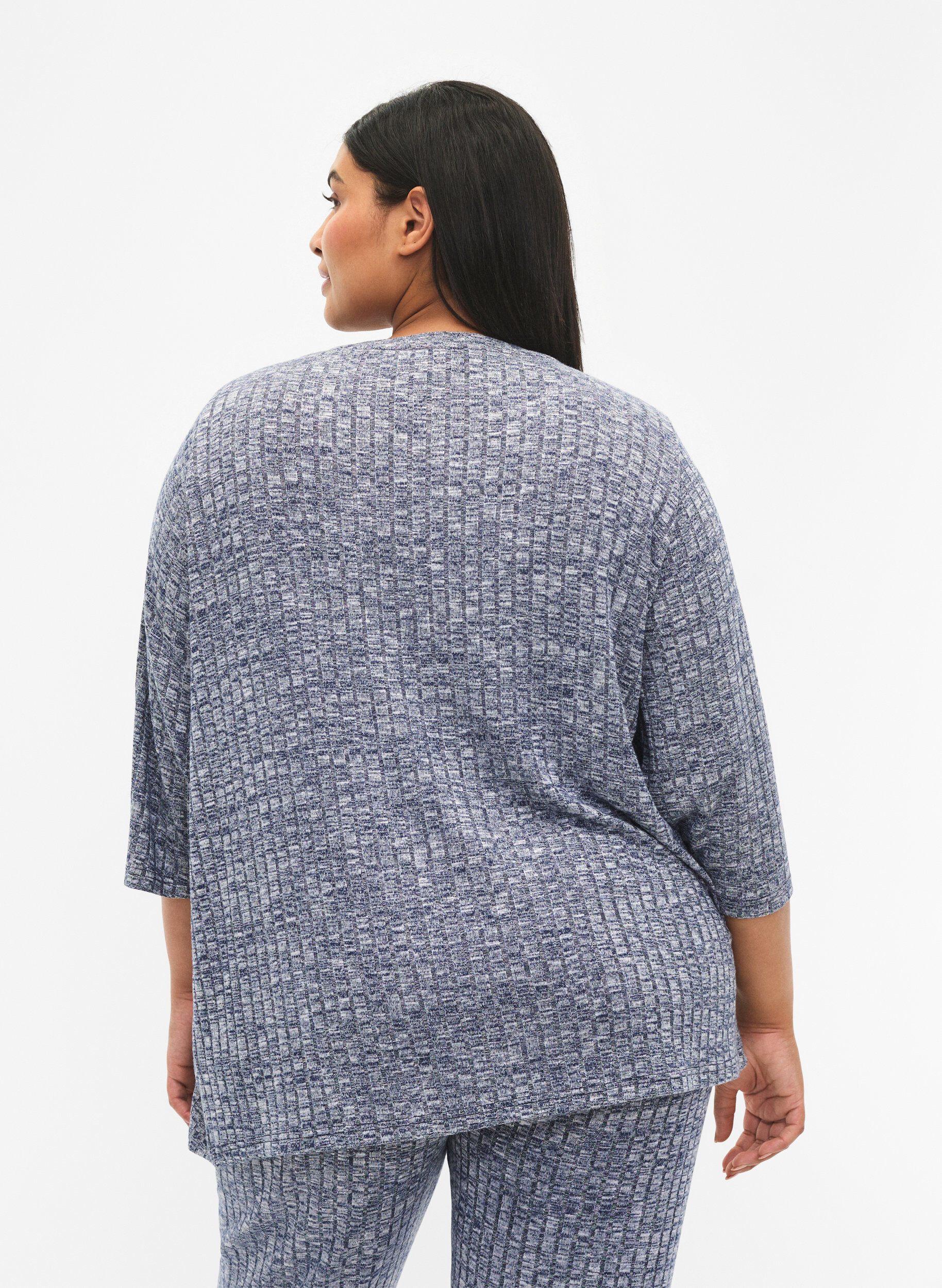 Zizzi Melerad blus med rundad halsringning och trekvarts&auml;rmar, Dress Blues Mel., Model image number 1