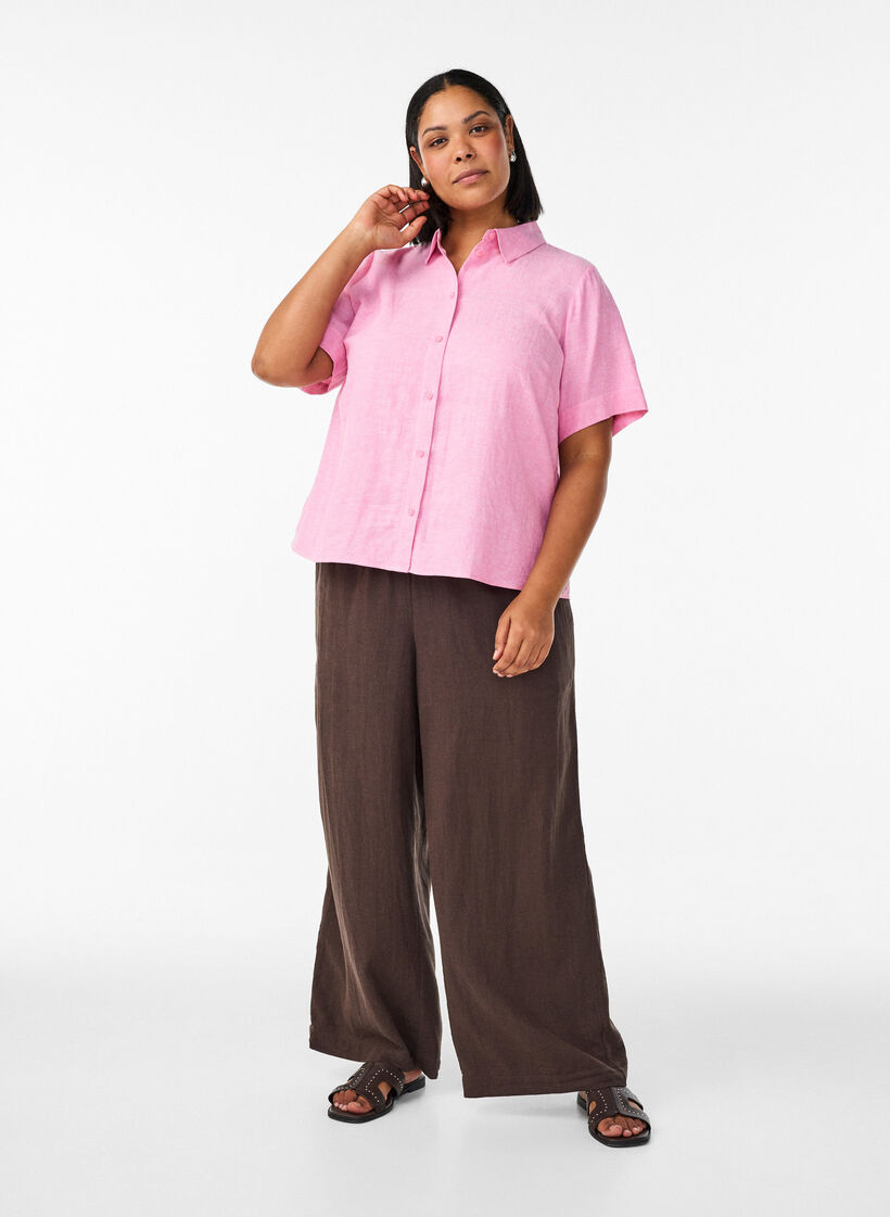 Kort&auml;rmad skjorta i linne och viskos, Rosa, Model image number 1