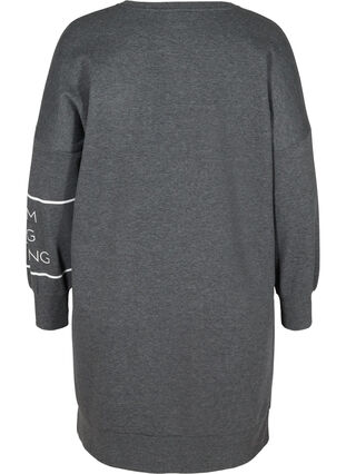 Långärmad sweatshirtklänning med text, Dark Grey Melange, Packshot image number 1