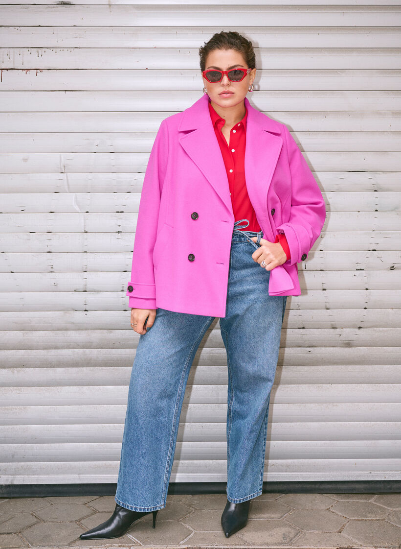 Kort kappa i ull-look med fickor, Purple Orchid, Image image number 0