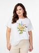 T-shirt i ekologisk bomull med blommigt tryck, B. White w. Flower, Model image number 0