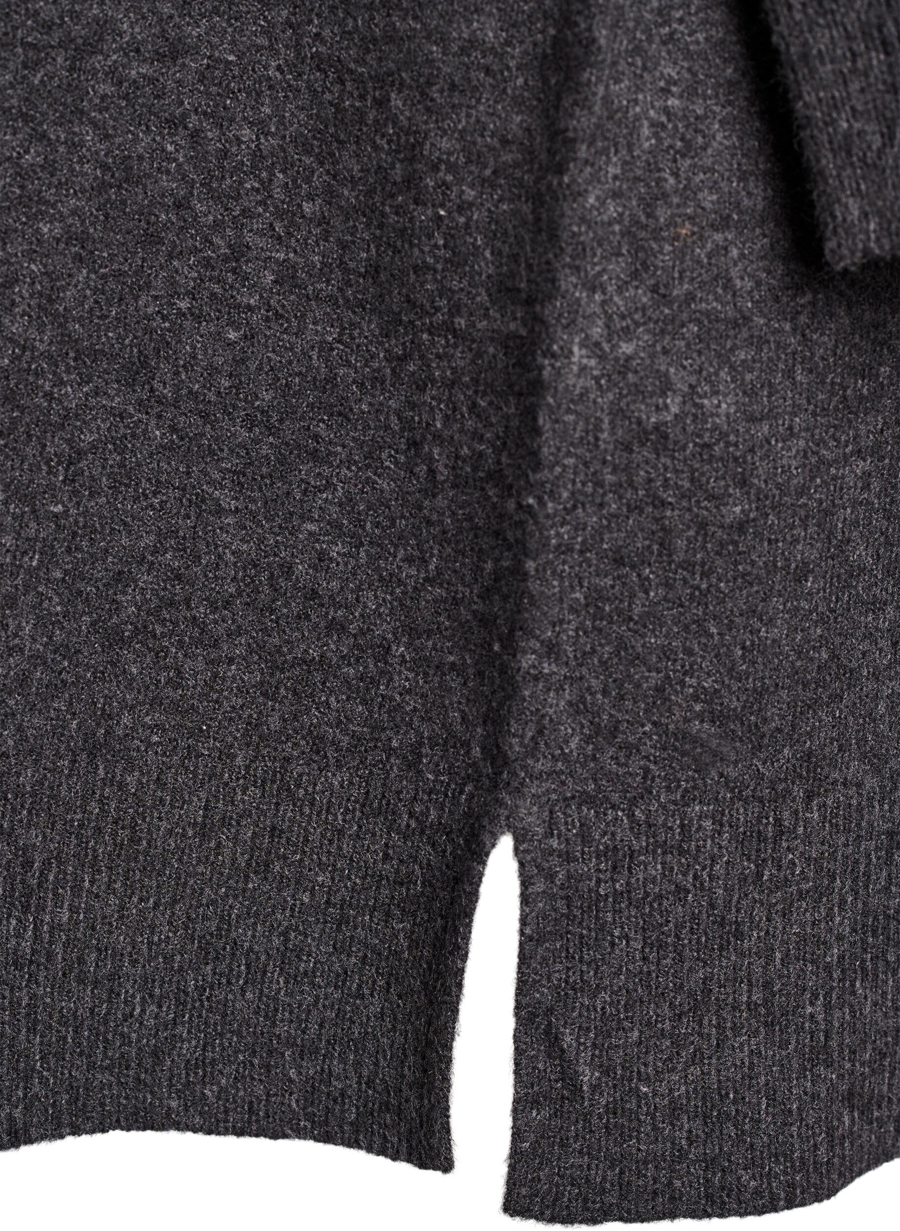 Zizzi Kort stickad kl&auml;nning med polokrage och knappar, Gr&aring;, Packshot image number 3