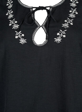 Broderad blus i bomullsblandning med linne, Black W. EMB, Packshot image number 2