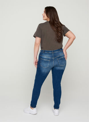 Extra slim Sanna jeans med normal midja, Dark blue denim, Model image number 1
