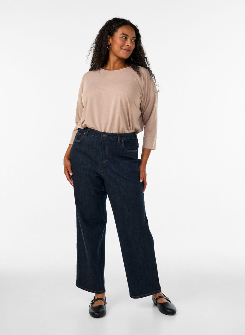 Jerseyblus med 3/4-&auml;rm, Beige, Model image number 1