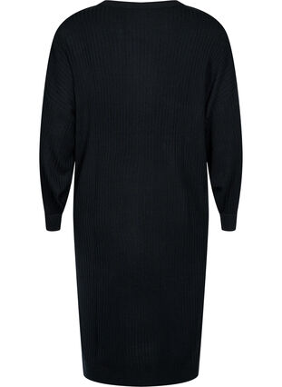Överdimensionerad stickad klänning med slits, Black, Packshot image number 1
