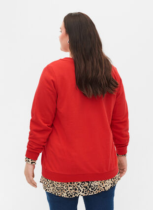 Sweatshirt i bomull med texttryck, Chinese Red, Model image number 1