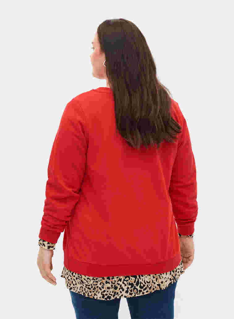 Sweatshirt i bomull med texttryck, Chinese Red, Model