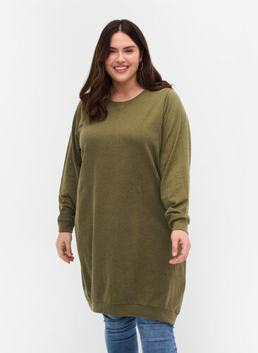 Sweatshirtklänning med långa ärmar, Ivy Green Melange, Model image number 0
