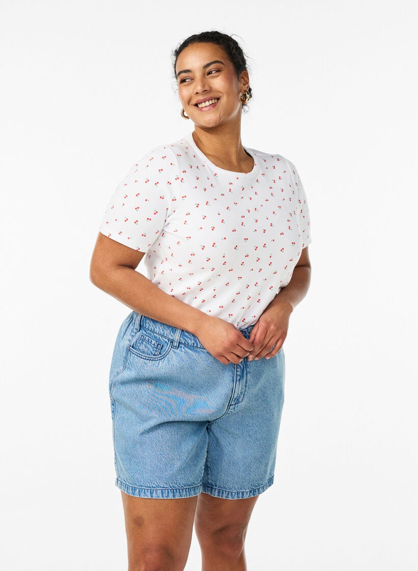 L&ouml;sa jeansshorts med h&ouml;g midja, Bl&aring;, Model image number 0