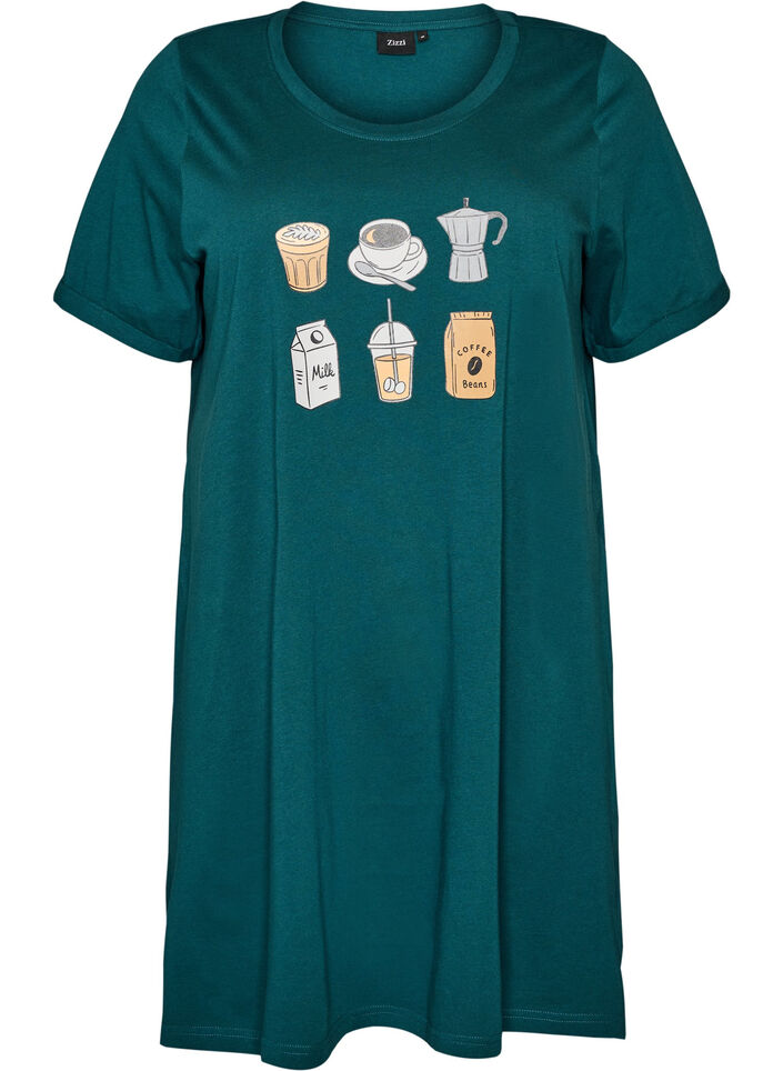 Kort&auml;rmat nattlinne i ekologisk bomull, Gr&ouml;n, Packshot image number 0