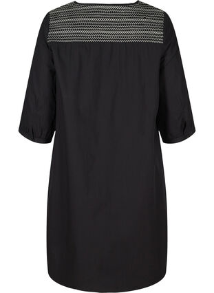 A-linjeformad klänning i bomull med smock, Black, Packshot image number 1