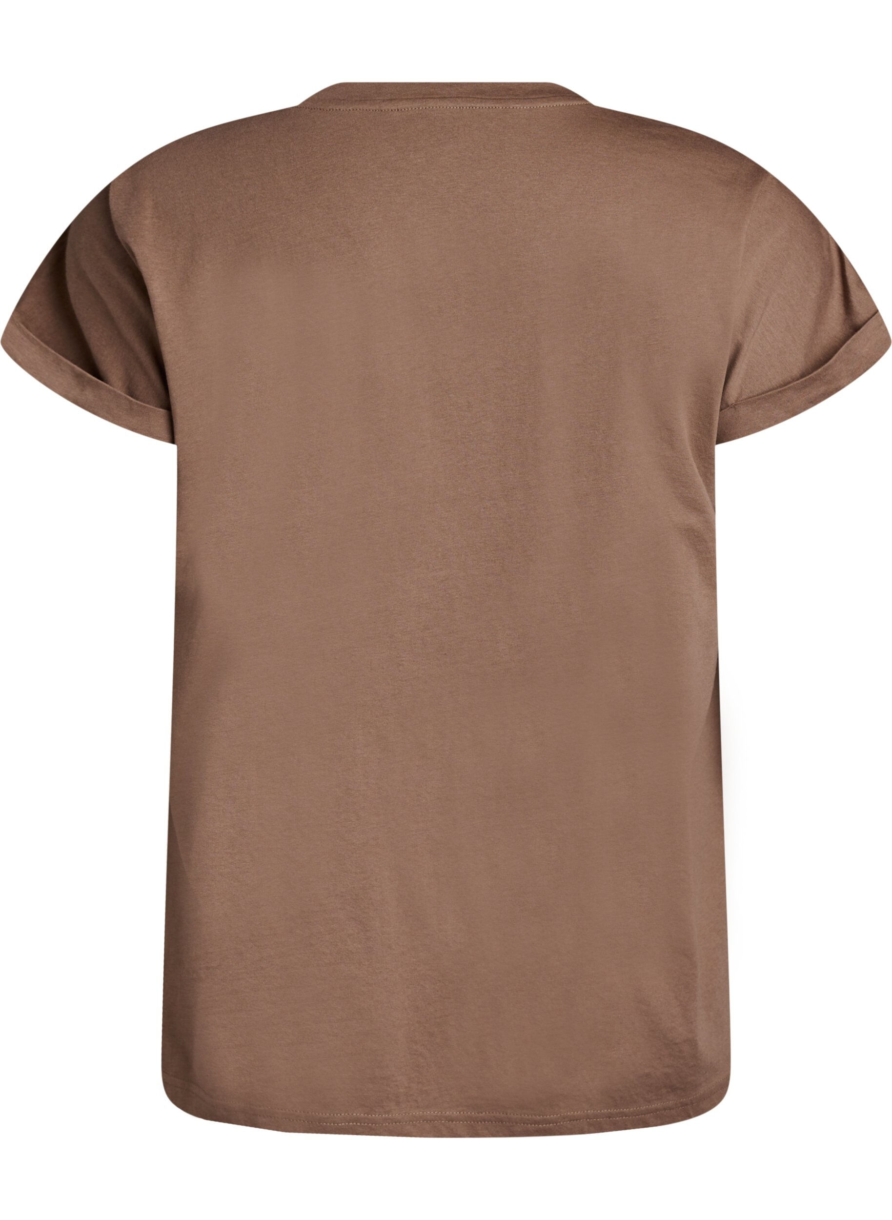 ZizziKort&auml;rmad t-shirt i bomullsblandning, Brun, Packshot image number 1