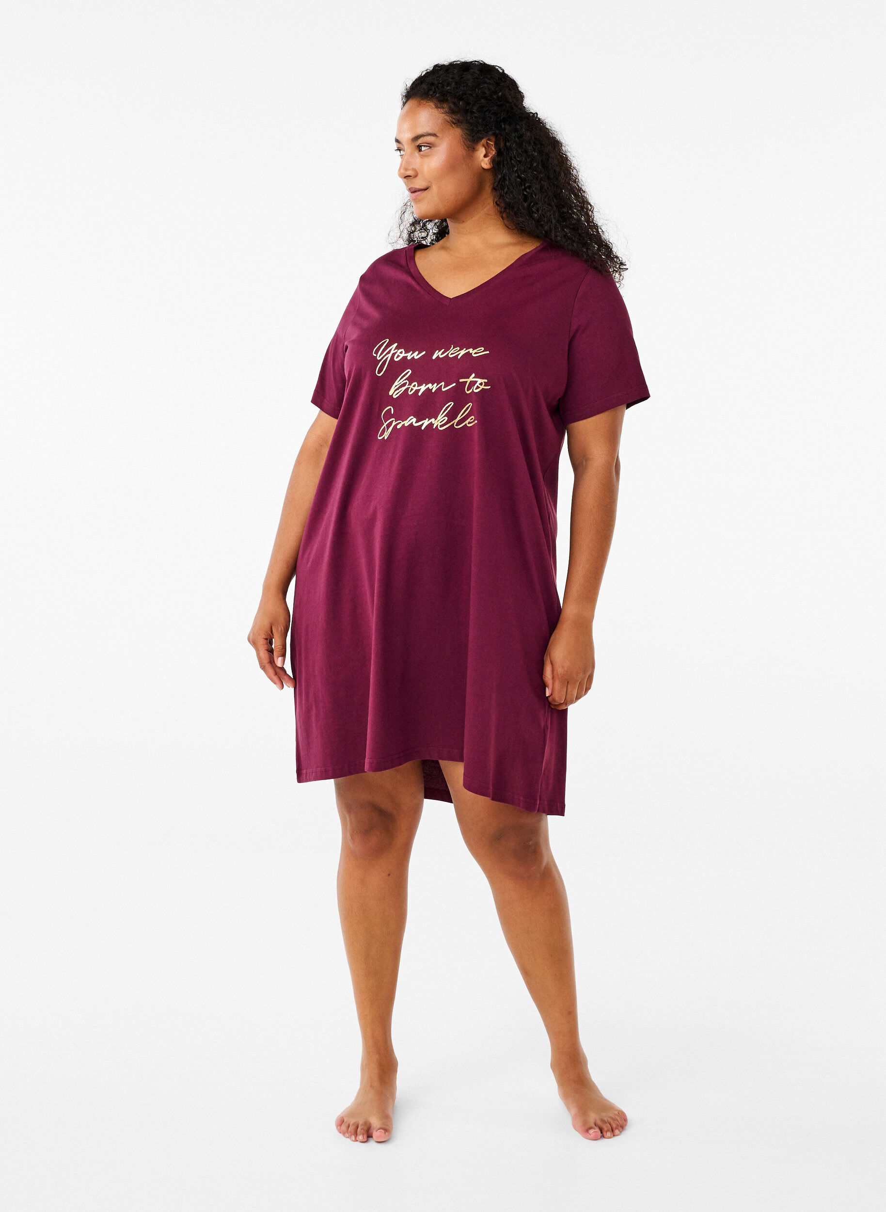 Zizzi Nattlinne i ekologisk bomull med v-ringning, R&ouml;d, Model image number 1