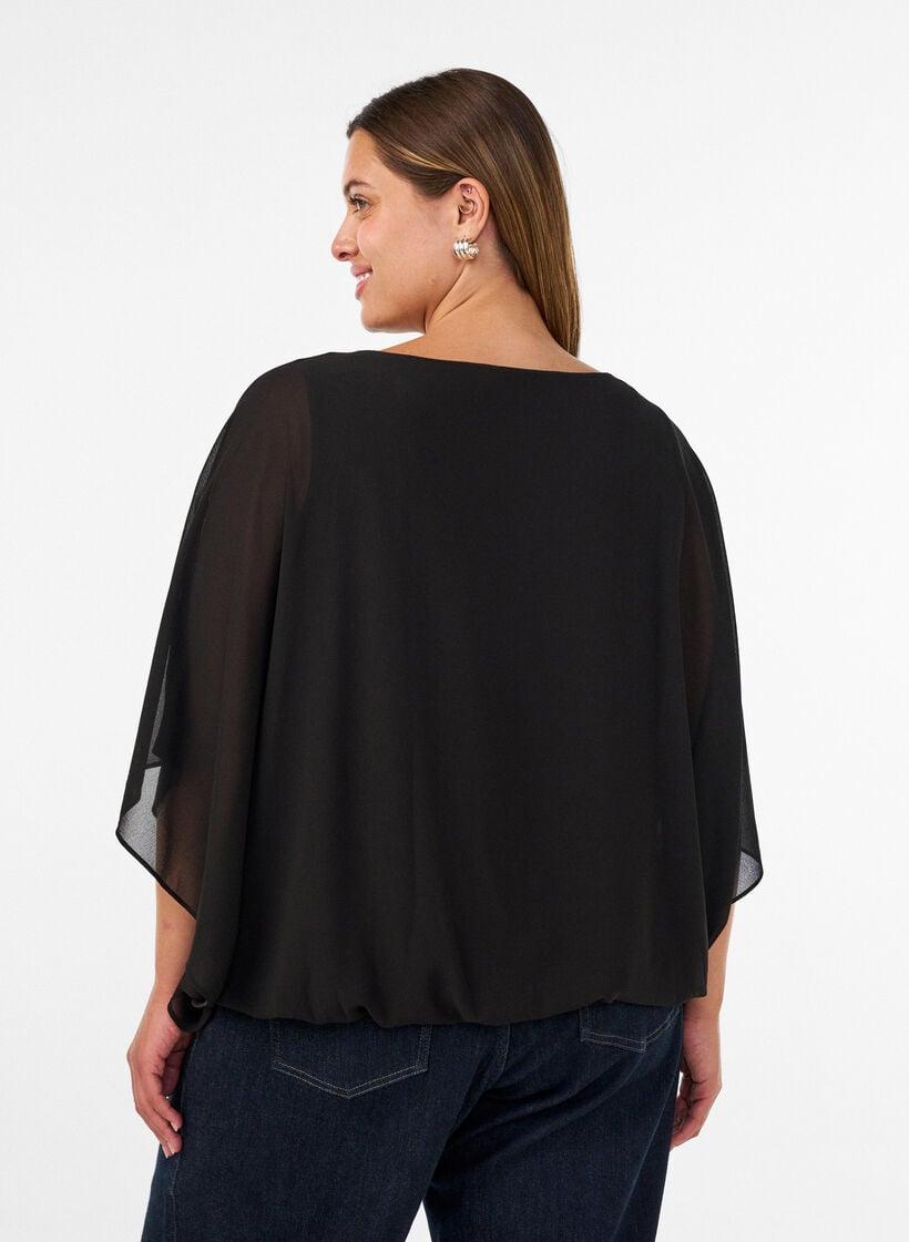 Blus i chiffong med ballongeffekt, Svart, Model image number 2