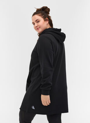 Sweatshirtklänning med huva och ficka, Black, Model image number 1