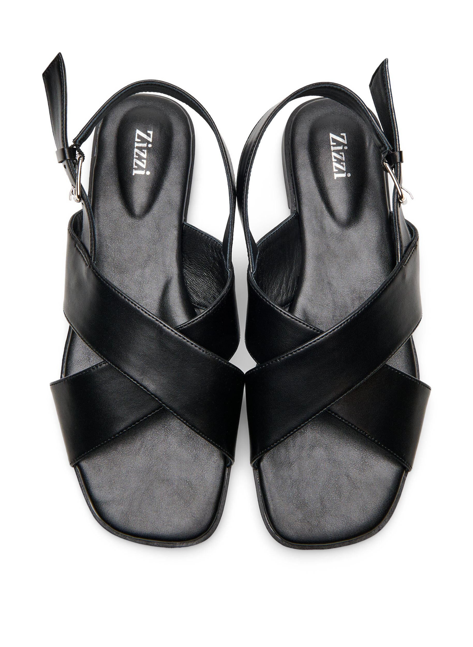 Zizzi Sandal i l&auml;der med korsade remmar, Svart, Packshot image number 2