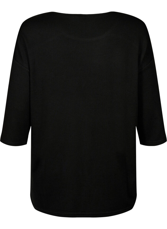 Blus med trekvartsärmar och spetsdetaljer, Black, Packshot image number 1