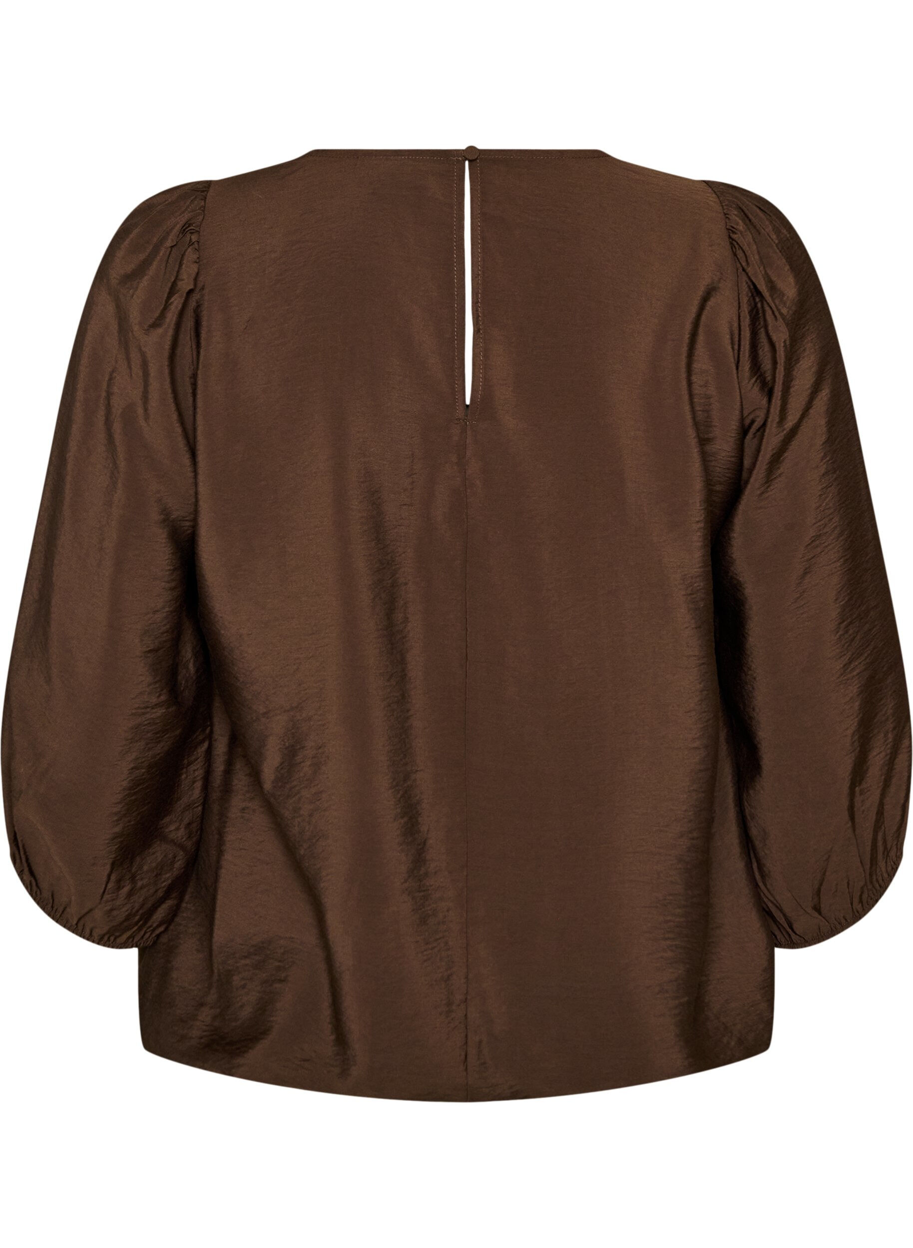 ZizziBlus med 3/4-&auml;rm och spetsdetaljer, Brun, Packshot image number 1