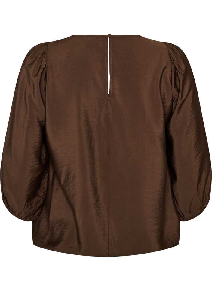 Blus med 3/4-&auml;rm och spetsdetaljer, Brun, Packshot image number 1