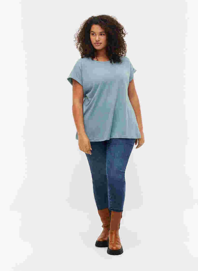 Kortärmad t-shirt i bomullsmix, Smoke Blue, Model image number 2