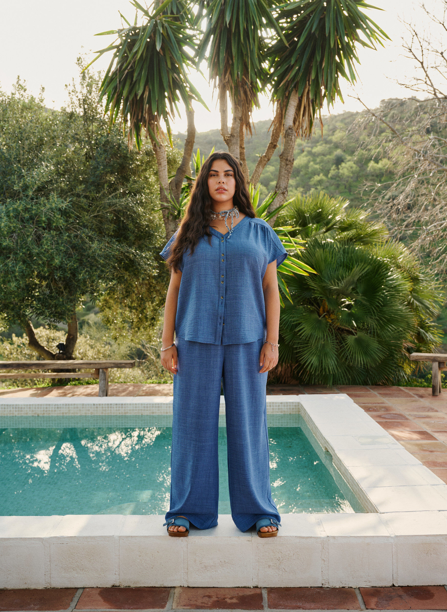 ZizziL&ouml;sa byxor med res&aring;r i midjan och fickor, Bl&aring;, Image image number 0