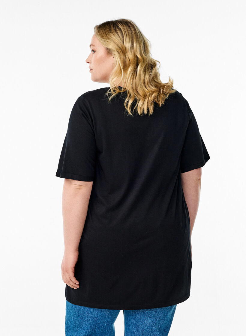 Enfärgad oversize t-shirt med v-hals, Svart, Model image number 2