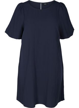 A-linjeformad viskosklänning med korta ärmar, Night Sky, Packshot image number 0