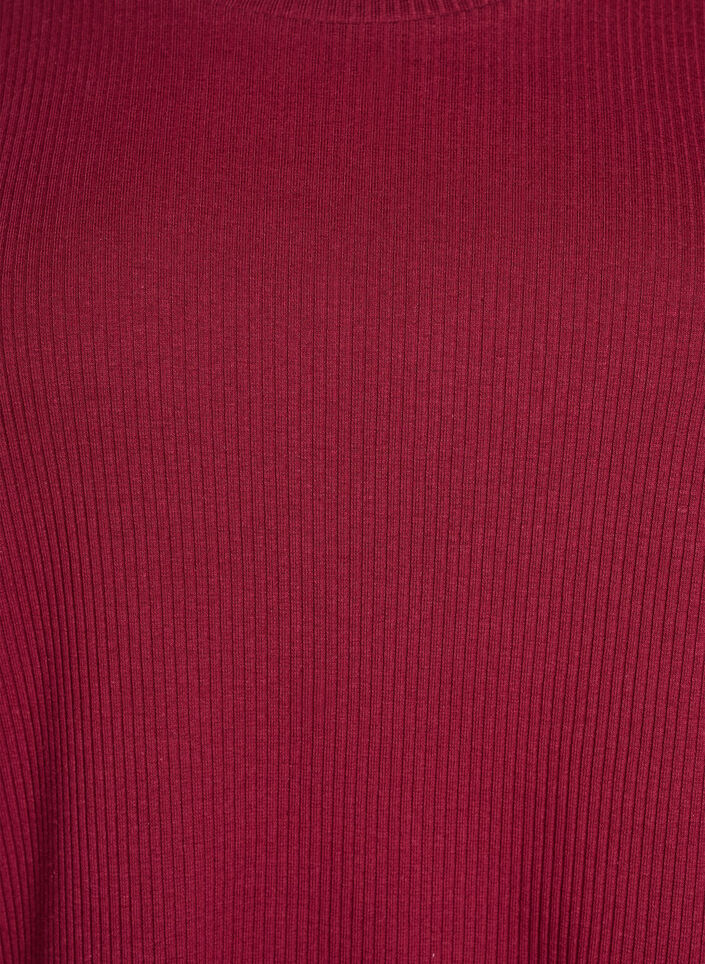Blus i ribbad jersey med korta &auml;rmar, M&ouml;rk Bordeaux, Packshot image number 2