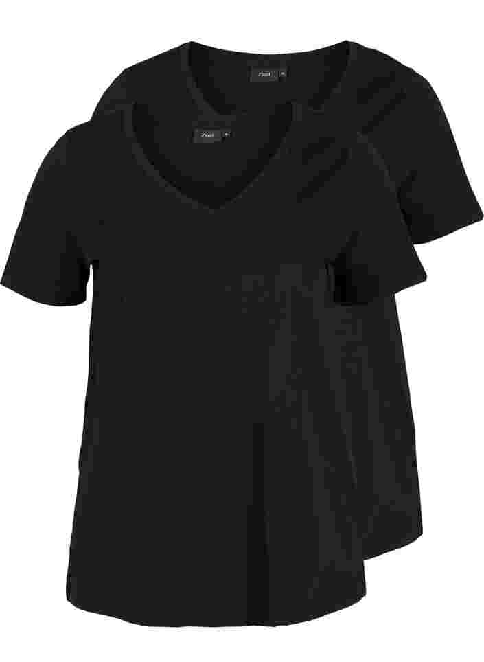 2-pack t-shirt i bomull, Black/Black, Packshot image number 0