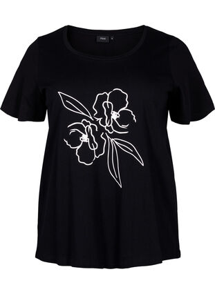 T-shirt i bomull med motiv, Black w. Flower, Packshot image number 0
