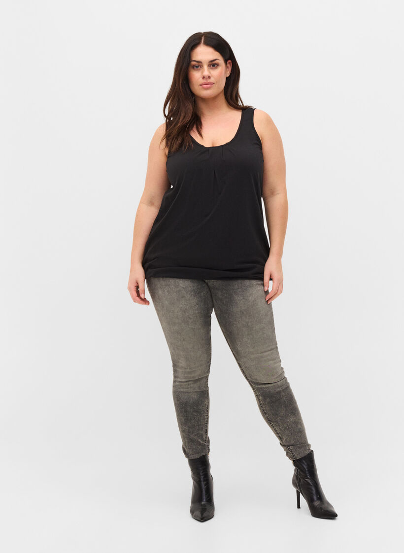 Topp i bomull med rund hals med spets, Black, Model image number 2