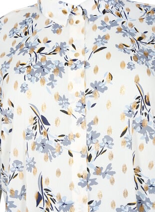 Lång skjorta med blommigt mönster, White Flower/Gold, Packshot image number 2