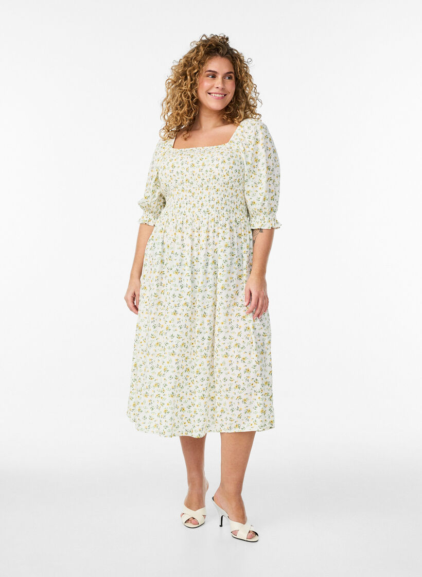 Blommig sommarkl&auml;nning i viskos, Vit, Model image number 0