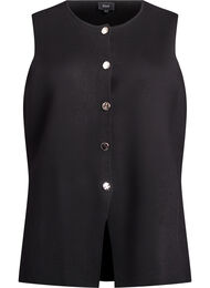 Ärmlös stickad väst med dekorativa knappar, Svart