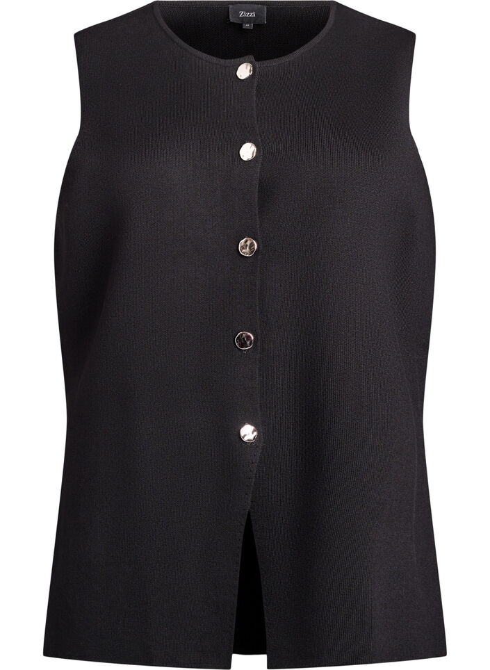 Ärmlös stickad väst med dekorativa knappar, Svart, Packshot image number 0