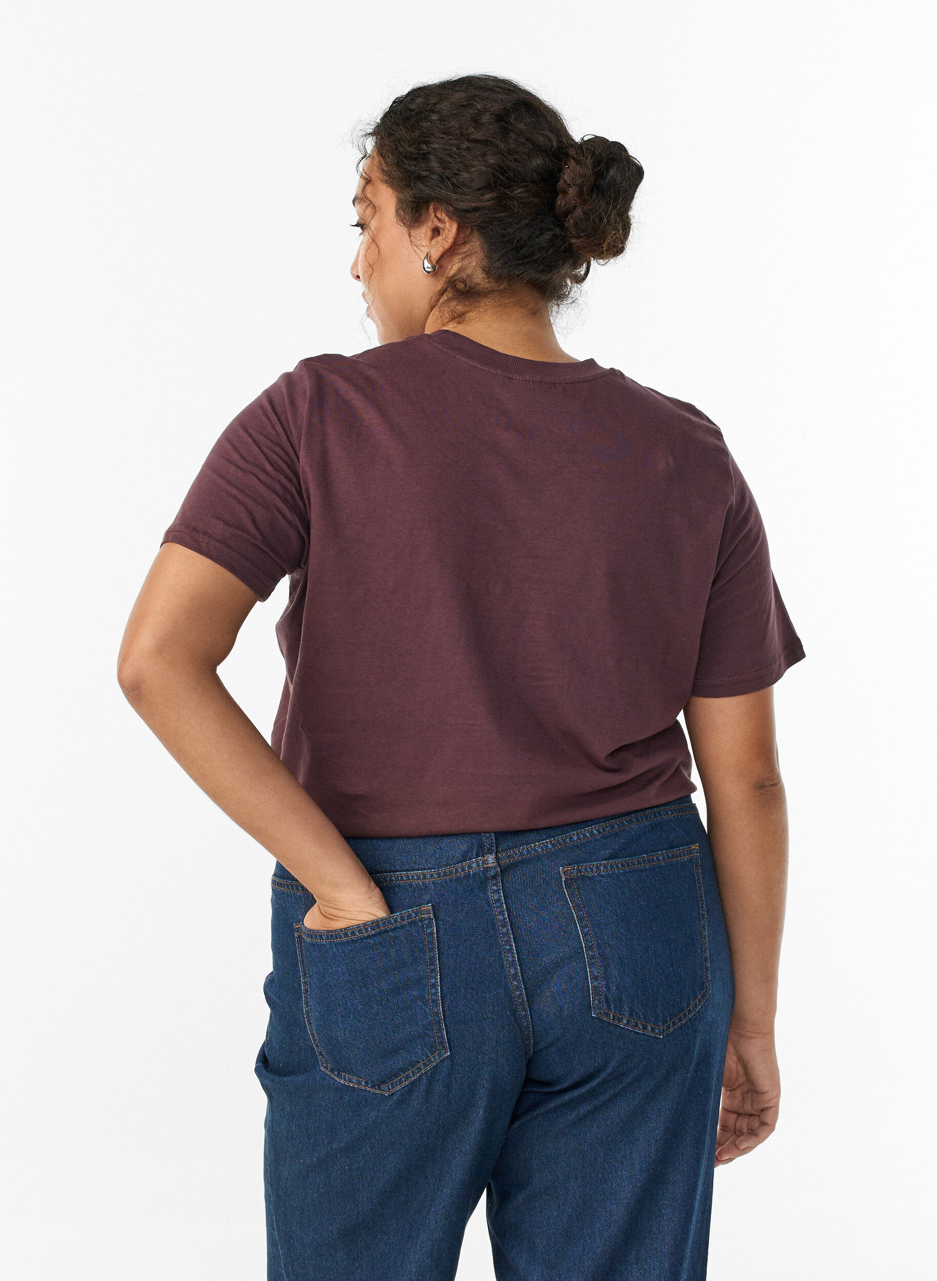 ZizziEnkel t-shirt i bomull med rund halsringning, M&ouml;rk Bordeaux, Model image number 2