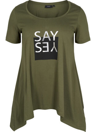 A-linjeformad t-shirt i bomull, Ivy Green YES, Packshot image number 0