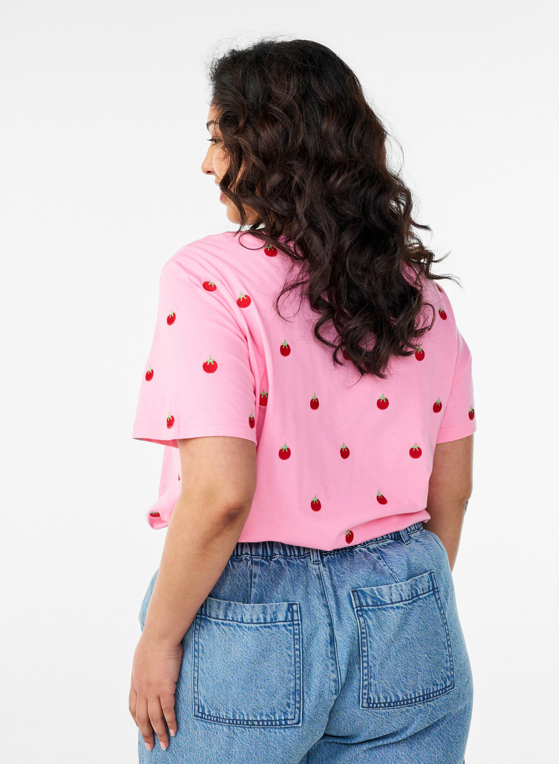 ZizziT-shirt i ekologisk bomull med broderade motiv, Rosa, Model image number 2