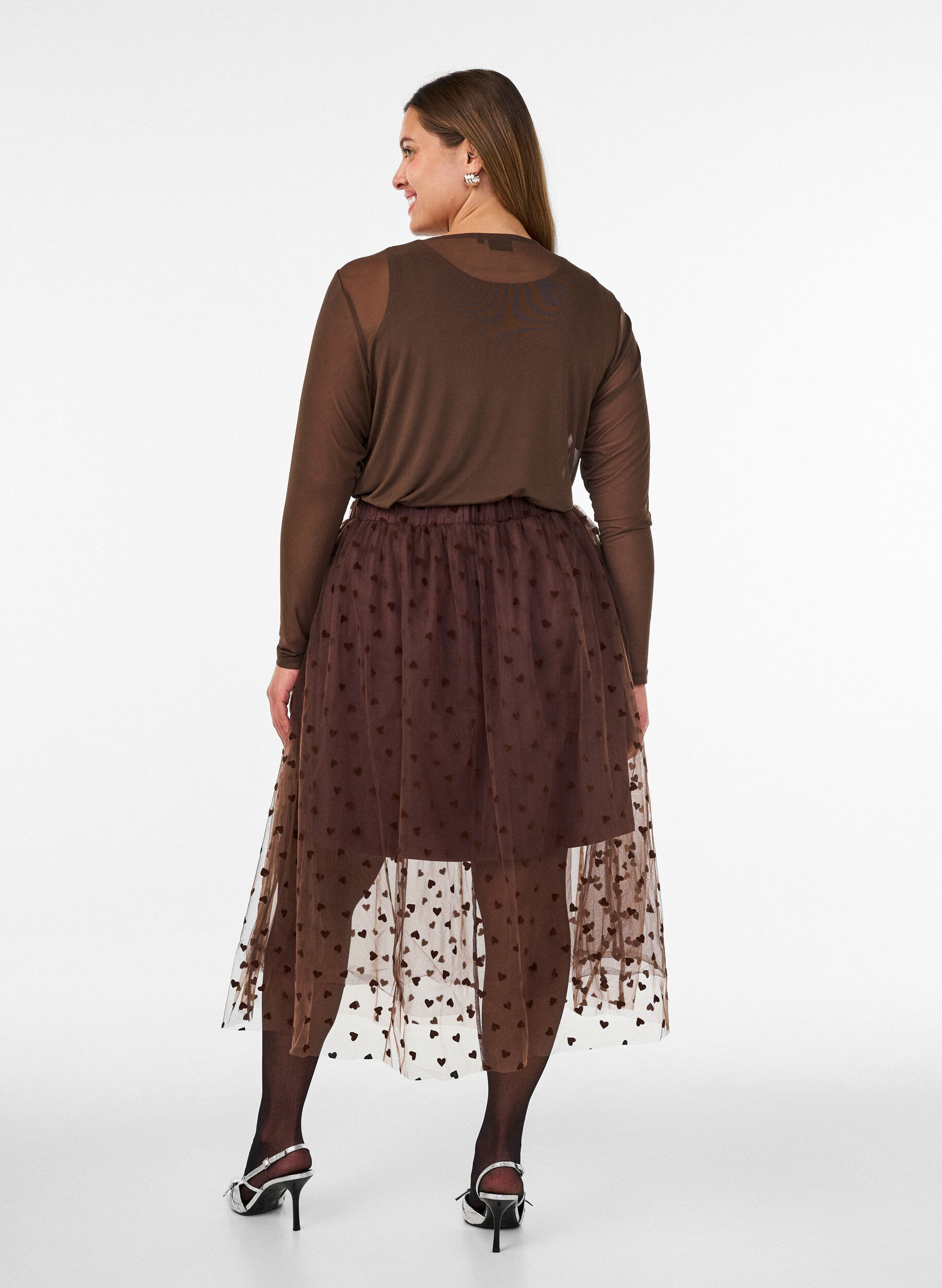 ZizziMidikjol i tyll med hj&auml;rtan, Brun, Model image number 2